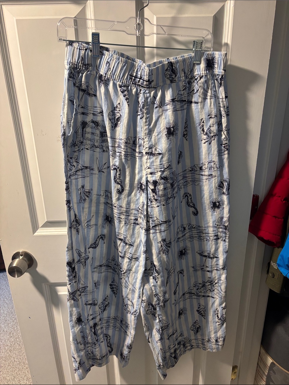 Martha Stewart Blue and White Wide Leg Pants with Nautical Print